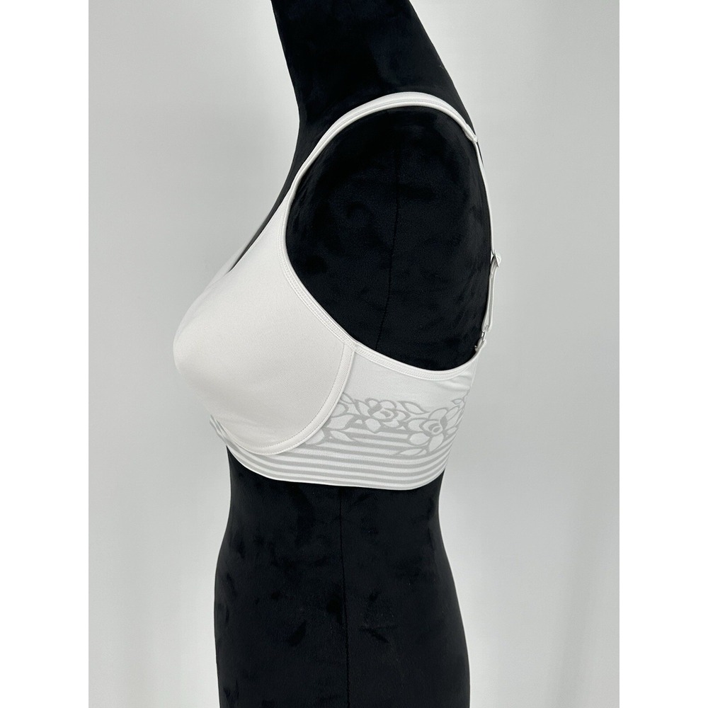 NEW Breezies Women's 36D Floral Stripe Seamless Wirefree T-Shirt Bra White Z9 - Picture 4 of 6
